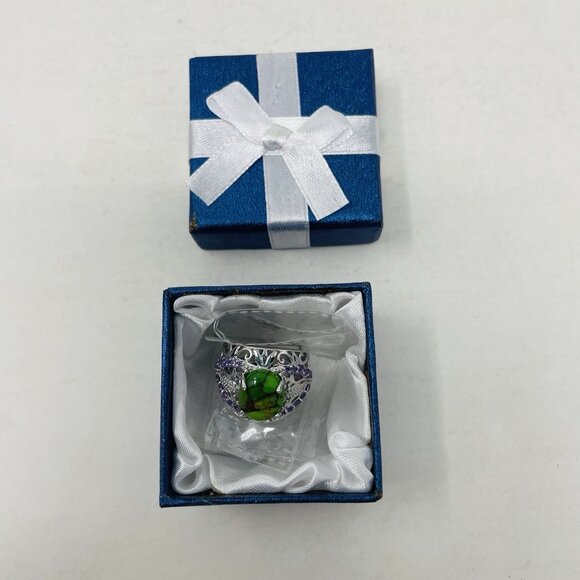 KARIS Mojave Green Turquoise/Lab Created Purple Sapphire Size 6 Brass Ring 5116 - Picture 6 of 6